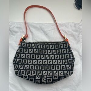 Fendi FF Monogram Jacquard and Zucchino Leather Shoulder Bag
